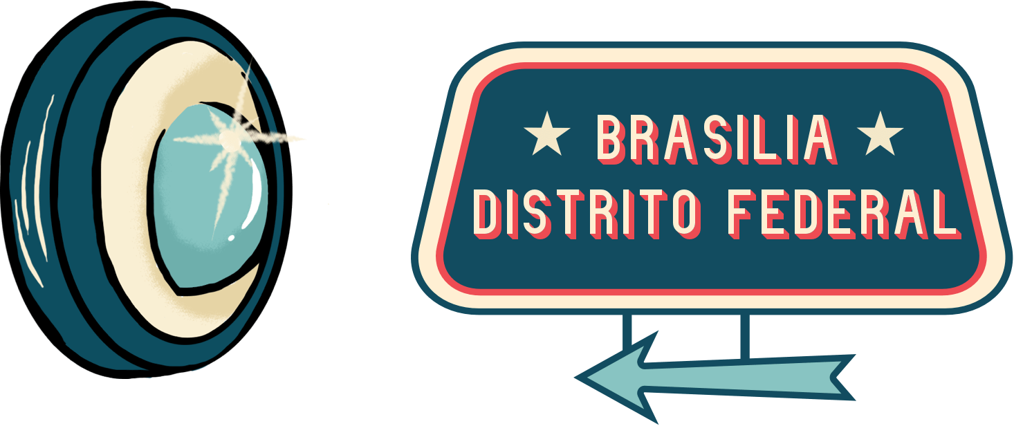 Ilustração de uma roda e uma placa de Brasília