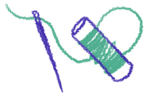 Ilustração de uma agulha e linha de costura