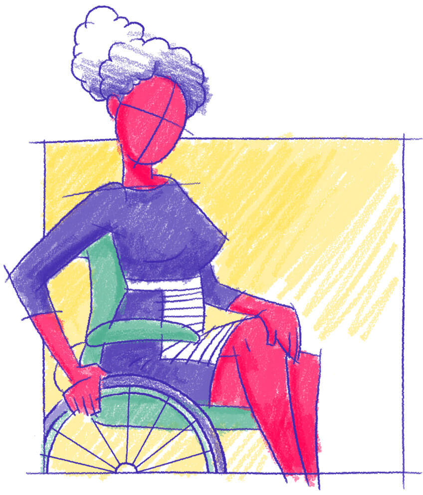 Ilustração de uma modelo na cadeira de rodas