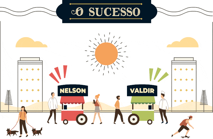 Ilustração do Nelson e Valdir vendendo pipoca